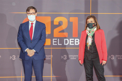 El candidat del PSC a la presidència de la Generalitat, Salvador Illa, a l'arribada a l'estudi de TV3 per celebrar el debat electoral del 14-F el 9 de febrer del 2021