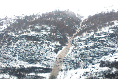 Alud de nieve registrado ayer en Casarilh, en el municipio de Vielha-MIjaran.