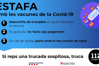 L’inici de la vacunació contra la Covid ha propiciat l’aparició d’intents d’estafa, sobretot a residències i gent gran.
