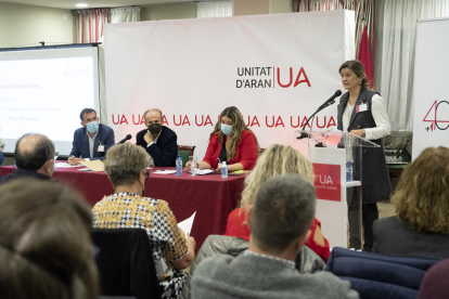 Maria Vergés, durant el congrés d’UA celebrat ahir.