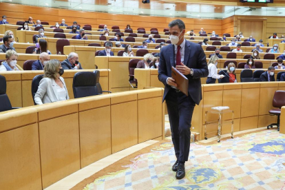El president del Govern espanyol, Pedro Sánchez, ahir en la sessió de control al Senat.