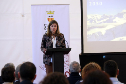 Foto de familia de las autoridades políticas de Lleida, Catalunya, Aragón y España, además del presidente del Comité Olímpico Español.