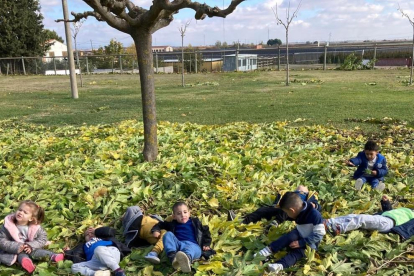Imagen de los niños disfrutando de sus clases al aire libre en la casa de colonias Esport Natura en Vilanova del Segrià.