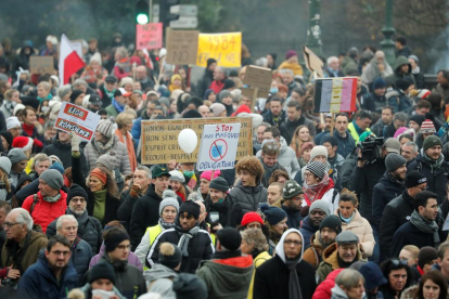 Manifestació ahir a Brussel·les contra el certificat Covid.