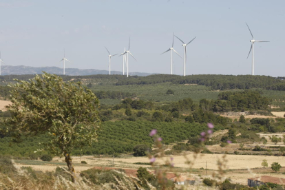 Imagen de archivo de molinos de viento instalados en Les Garrigues.