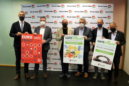 Bernat Solé, Joan Talarn, Miquel Pueyo, Jaume Saltó, Oriol Oró i Paco Cerdà, durant la presentació de la 67a Fira de Sant Miquel de Lleida.