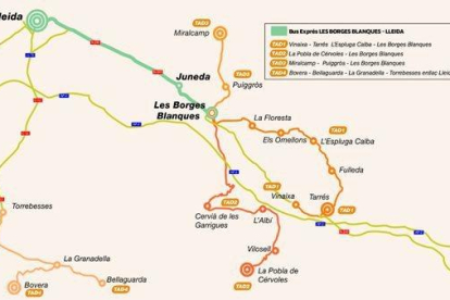 Mapa de las nuevas líneas de bus en Les Garrigues.