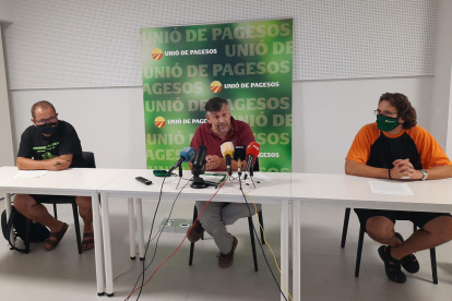 Jordi Armengol, Joan Caball i Josep Sellart, d’UP, ahir a Lleida.