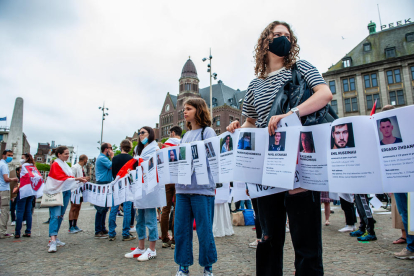 Imagen de una protesta contra el régimen bielorruso en Amsterdam.