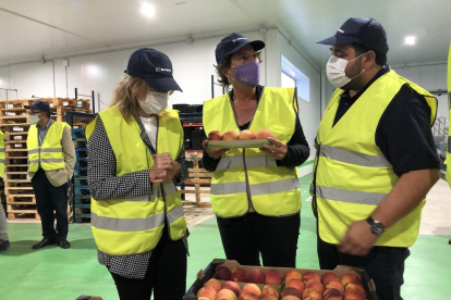 La consellera Jordà visitó ayer las instalaciones de la empresa frutícola Baró i Fills, en Albatàrrec.
