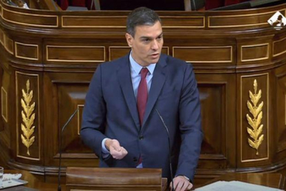 El presidente del Gobierno, Pedro Sánchez, durante su intervención en el Congreso este miércoles.