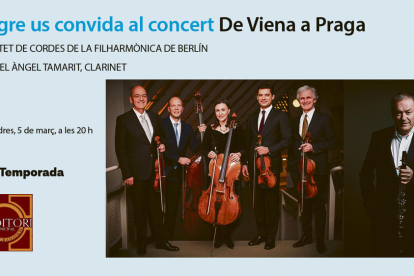 El prestigiós Quintet de cordes de la Filharmònica de Berlín i el destacat clarinetista espanyol Miquel À. Tamarit interpretaran aquest concert, 'De Viena a Praga'.