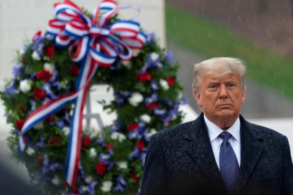 Donald Trump ayer durante un homenaje a los excombatientes de EEUU en el día de los Veteranos.
