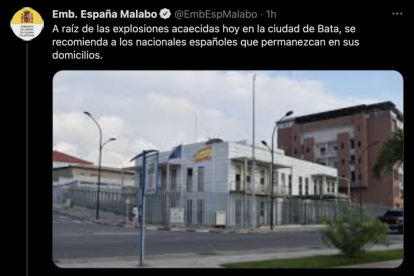 Tuit de la embajada española en Guinea Equatorial