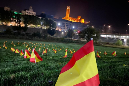 Vox planta centenars de banderes d'Espanya a Lleida