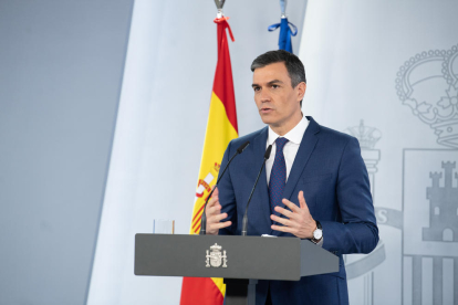 El presidente del gobierno español, Pedro Sánchez, en rueda de prensa después de la reunión del Consejo de Ministros.