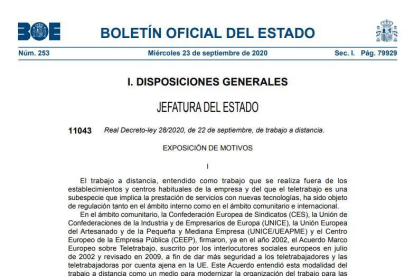 DOCUMENTO | El BOE publica la ley que regula el teletrabajo