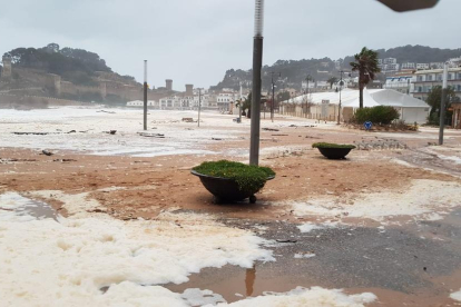 L’escuma de mar es va apropiar dels carrers a Tossa.