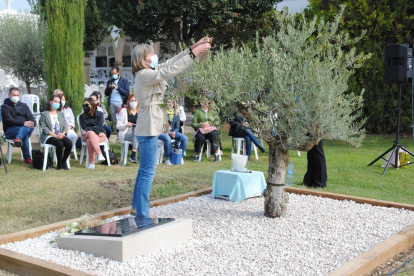 Los participantes en el acto colgaron estrellas de madera con mensajes en las ramas del olivo. 