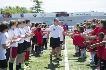 Algunes de les jugadores que van participar ahir en la Jornada de Futbol Femení organitzada per l'FCF.