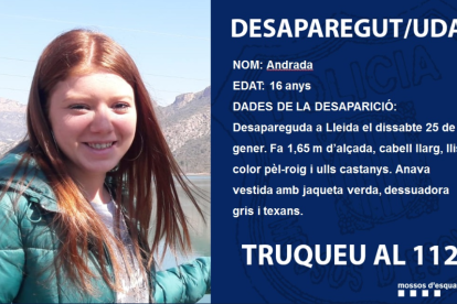 Demanen col·laboració per trobar una jove de 16 anys a Lleida