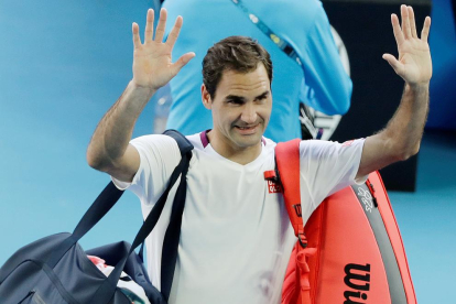 Roger Federer celebra l’agònica victòria a quarts.