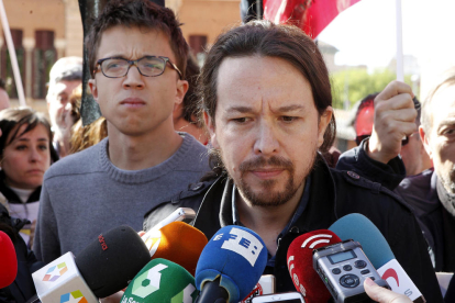 El líder de Podem, Pablo Iglesias, ahir a Madrid.