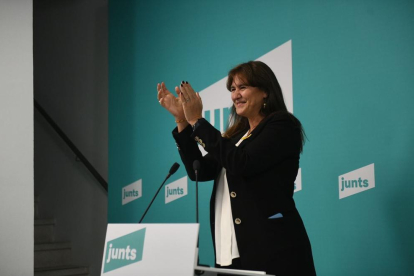 Laura Borràs, candidata de JxCat a la presidencia de la Generalitat, ayer, tras conocer los resultados.
