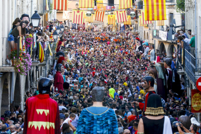 Exhibició castellera a Agramunt amb els Castellers de Lleida, els Margeners de Guissona i els Bordegassos de Vilanova.