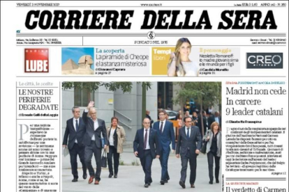 La premsa internacional es va fer ressò de l’empresonament dels vuit consellers a Catalunya.