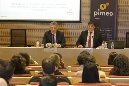 El president de Pimec a Lleida, Jaume Saltó, i Antoni Cañete, en una imatge d’arxiu.
