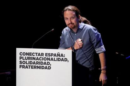 El secretario general de Podemos, Pablo Iglesias, en un acto de su partido ayer.