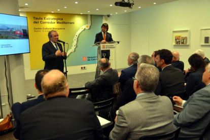 Joan Reñé durante su intervención en la Mesa del Corredor Mediterráneo en Madrid. 