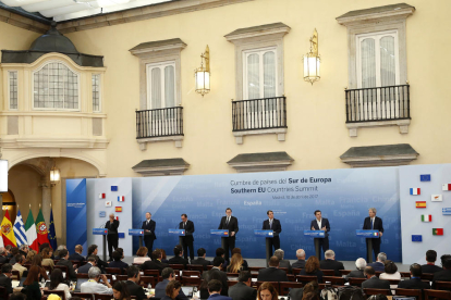 Imagen de la rueda de prensa tras la cumbre de los países del sur de Europa, celebrada ayer en Madrid.