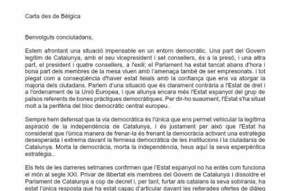 Carta de Puigdemont desde Bruselas 1
