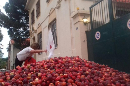 Protesta ayer contra la fruta española ante el consulado en Perpiñán.