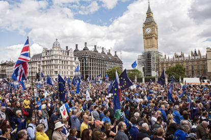 Imagen de la manifestación ayer en Londres para pedir la permanencia en la Unión Europea