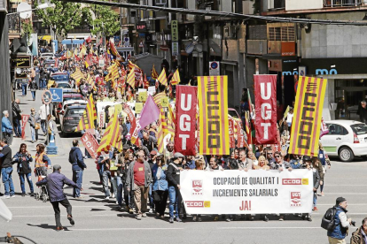 Imagen de la manifestación del Primero de Mayo en defensa del empleo de calidad en Lleida.