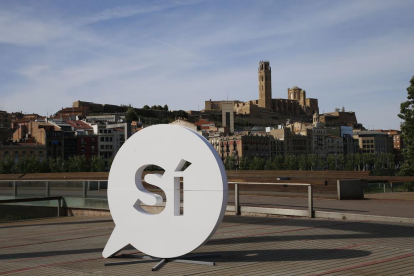 Imagen del “sí” gigante aparecido este domingo en favor de la independencia en Lleida.