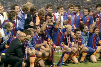 La celebració dels blaugranes el 20 de maig del 1992 a Wembley.
