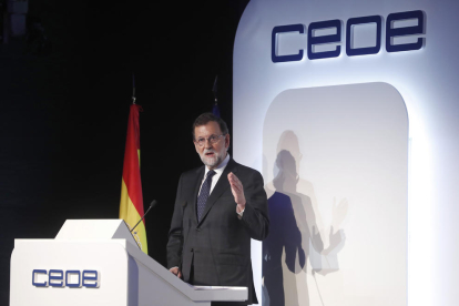 El president del Govern, Mariano Rajoy, durant la clausura de l’Assemblea General de la CEOE.