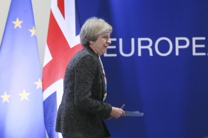 La primera ministra britànica, Theresa May, a la cimera europea a Brussel·les, el passat 9 de març.