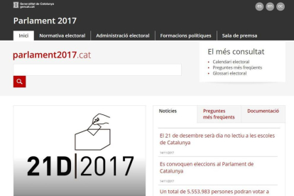 La Generalitat posa en marxa el web institucional de les eleccions del 21D