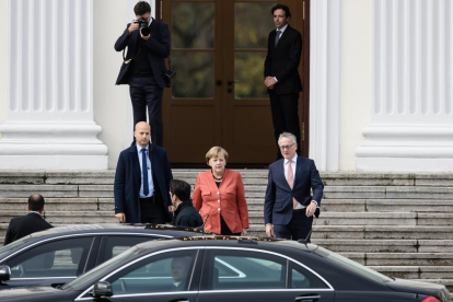 La cancellera alemanya, Angela Merkel, ahir després de la reunió amb el president alemany.