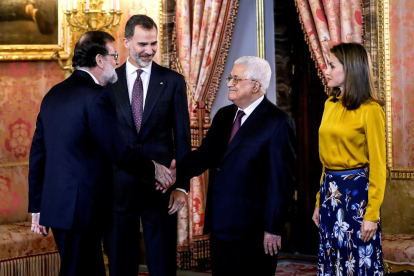 El presidente de Palestina, Mahmud Abás, en su visita a la Zarzuela. 