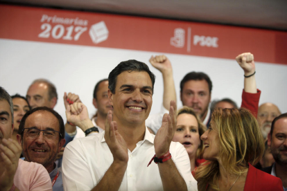 Pedro Sánchez, ahir, després de guanyar i tornar a recuperar la secretaria general del PSOE.