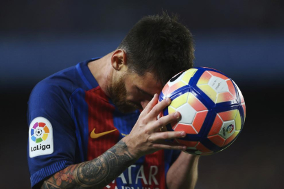 Messi, con un expresivo gesto durante el partido de ayer ante el Eibar.