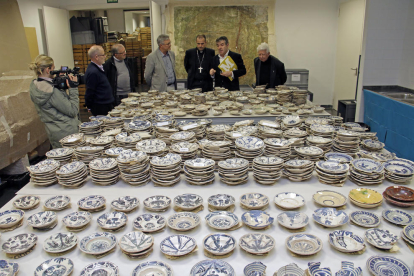 Una muestra de algunos de los platos depositados en el Museu de Lleida procedentes de la iglesia parroquial de Sant Nicolau de Bellpuig. 