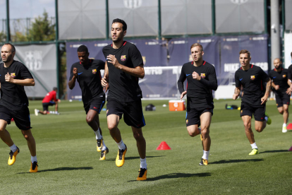 La plantilla del Barça ultimó ayer su preparación de cara al derbi catalán ante el Girona.