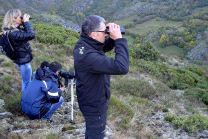Quatre persones observen la brama del cérvol al Pallars.